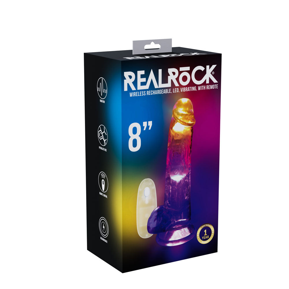 REALROCK 8 Inch Wireless LED Vibrating Dong Clear 22.5 cm Remote