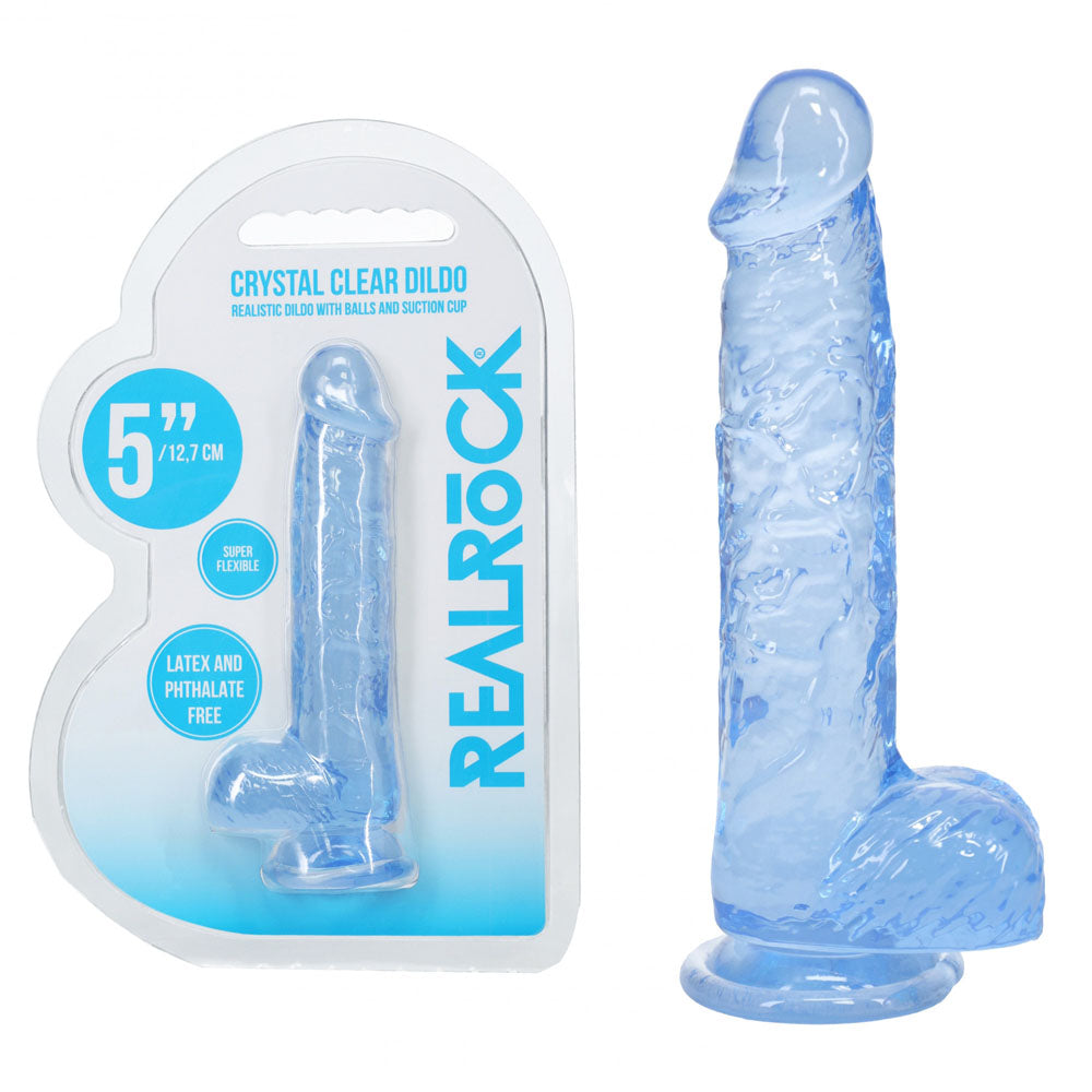 RealRock Crystal Clear (Clear) – 5 Inch Suction Cup Dildo With Balls