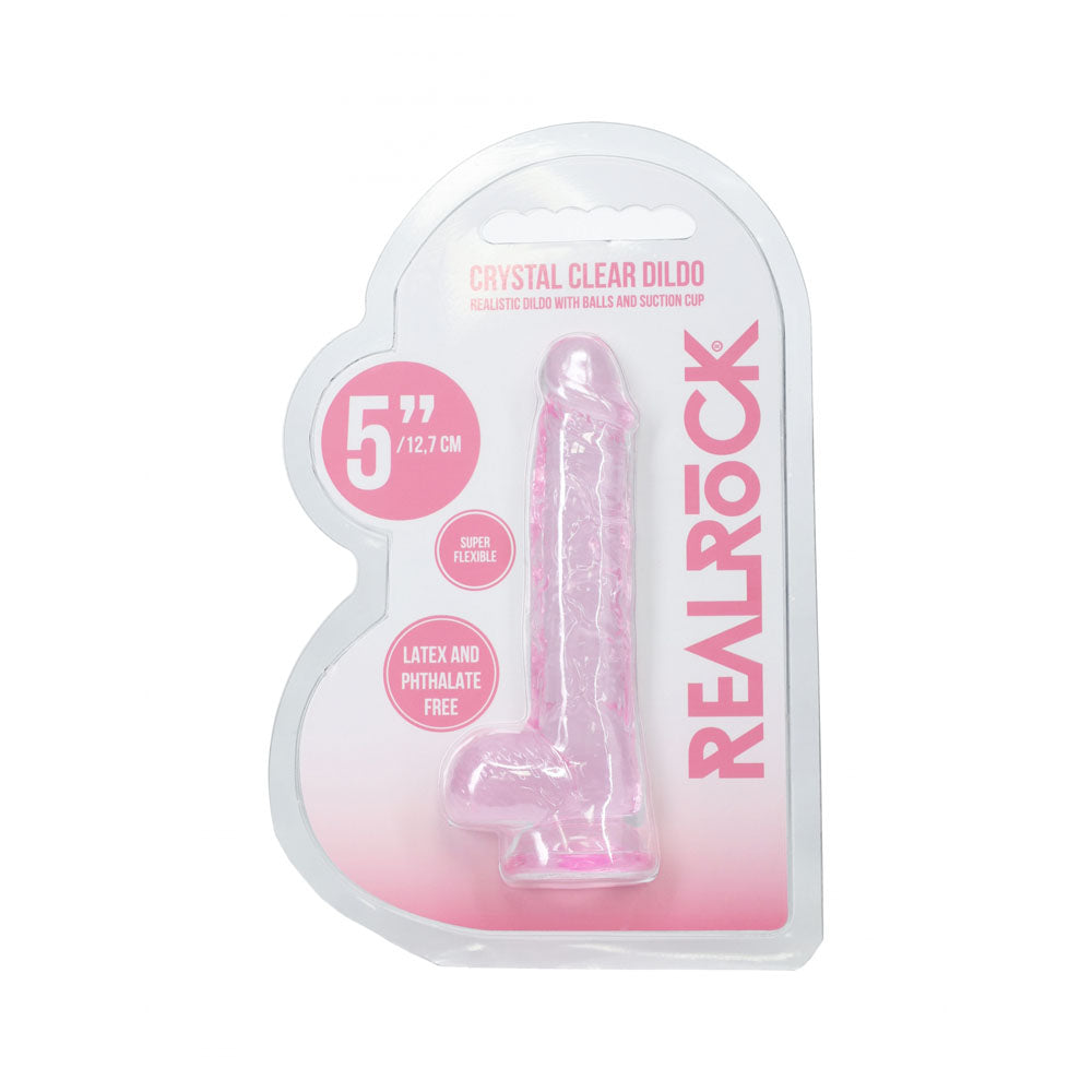 Realrock Crystal Clear (Clear) – 5 Inch Suction Cup Dildo with Balls