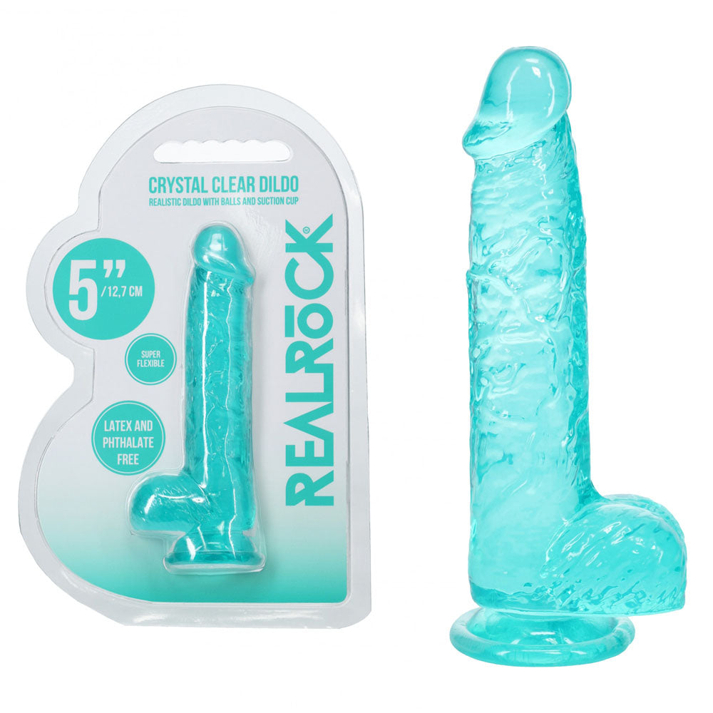 REALROCK Crystal Clear (Turquoise) – 5 Inch Suction Cup Dildo with Balls