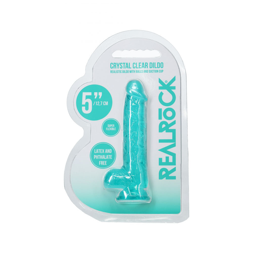 REALROCK Crystal Clear (Turquoise) – 5 Inch Suction Cup Dildo with Balls
