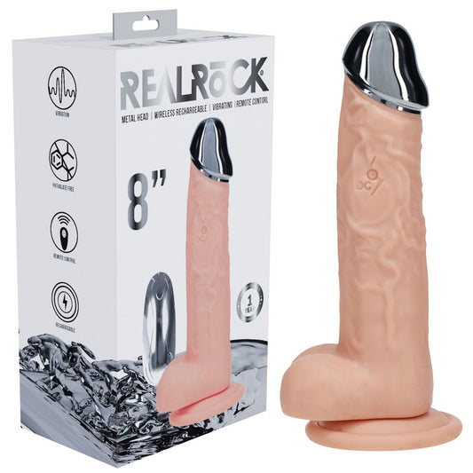 RealRock Metal Head 8 Inch Rechargeable Dildo – Wireless Remote Vibrating Dildo