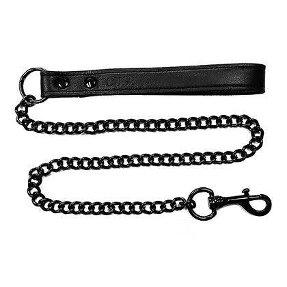 Rouge Black Leather Leash with Metal Chain Trigger Hook