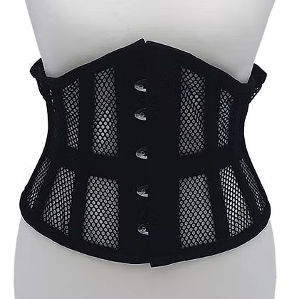Rouge Black Mesh Corset Large Extra Large with Lace Tie Back and Front Hooks