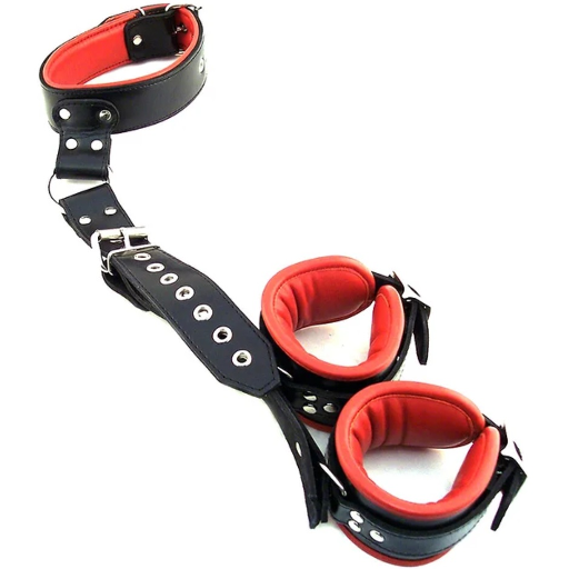 Rouge Leather Neck to Wrist Restraint (Black Red) – Adjustable Bondage Restraint