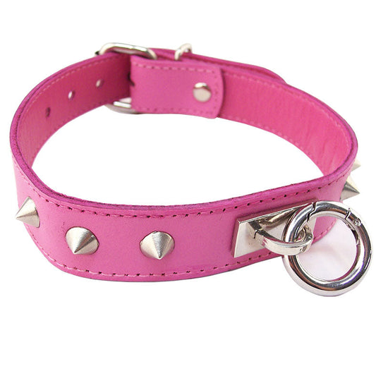 Rouge Garments Studded Collar with Removable O Ring – Adjustable Leather Collar