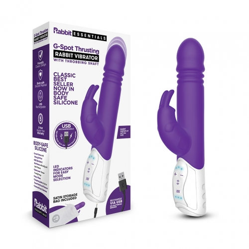 Rabbit Essentials G-Spot Thrusting Rabbit Vibrator in Purple with Charging and Satin Storage Bag