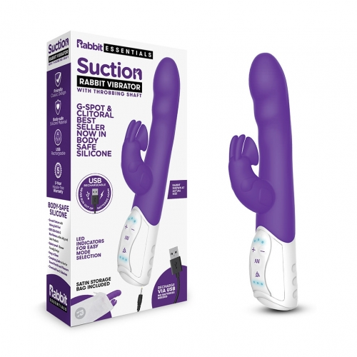 Rabbit Essentials Clitoral Suction Rabbit Vibrator in Purple with Charging and Silicone Body-Safe Material