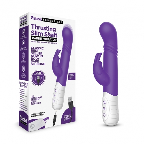 Rabbit Essentials Purple Slim Shaft Thrusting G-Spot Rabbit Vibrator with Body-Safe Silicone