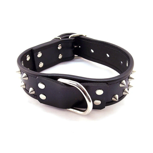 Rouge Garments Leather Studded Collar – Fully Adjustable 21.5 Inch Collar