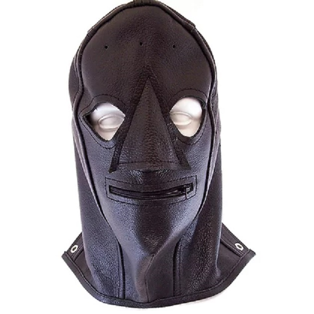 Rouge Leather Zip Mask Black BDSM Full Hood Stiff Leather One Size Fits Most