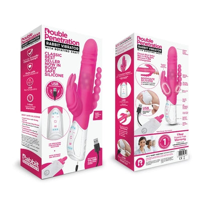 Rabbit Essentials Double Penetration Rabbit Vibrator Hot Pink Silicone Rechargeable