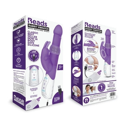 Rabbit Essentials Pleasure Beads Rabbit Vibrator Purple with Rotating Beaded Shaft and Body-Safe Silicone