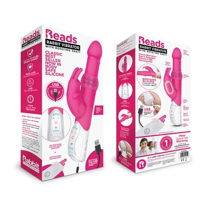 Rabbit Essentials Pleasure Beads Rabbit Vibrator in Hot Pink with Battery and Body-Safe Silicone