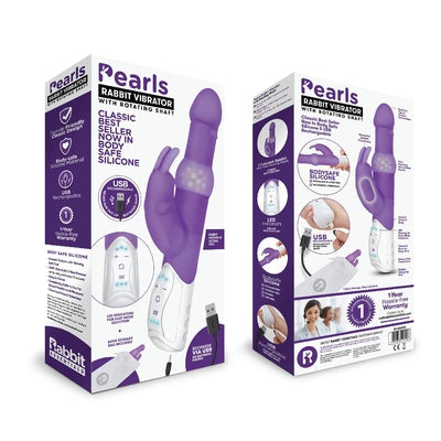 Rabbit Essentials Pleasure Pearls Rabbit Vibrator Purple with Body-Safe Silicone and LED Display