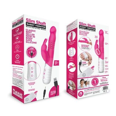 Rabbit Essentials Slim Shaft Rabbit Vibrator – Hot Pink, Body-Safe Silicone, Rechargeable