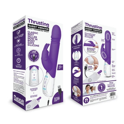 Rabbit Essentials Thrusting Rabbit Vibrator Purple with Enlarged G-Spot Tip and 10 Intense Functions, Body-Safe Silicone,