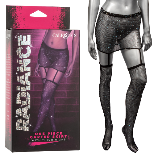 Radiance One Piece Garter Skirt with Rhinestones and Fishnet Stockings
