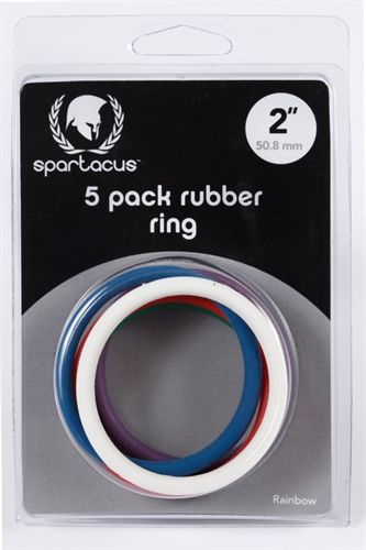 Rainbow 5 Pack Rubber Cock Rings 2 Inch for Extended Pleasure