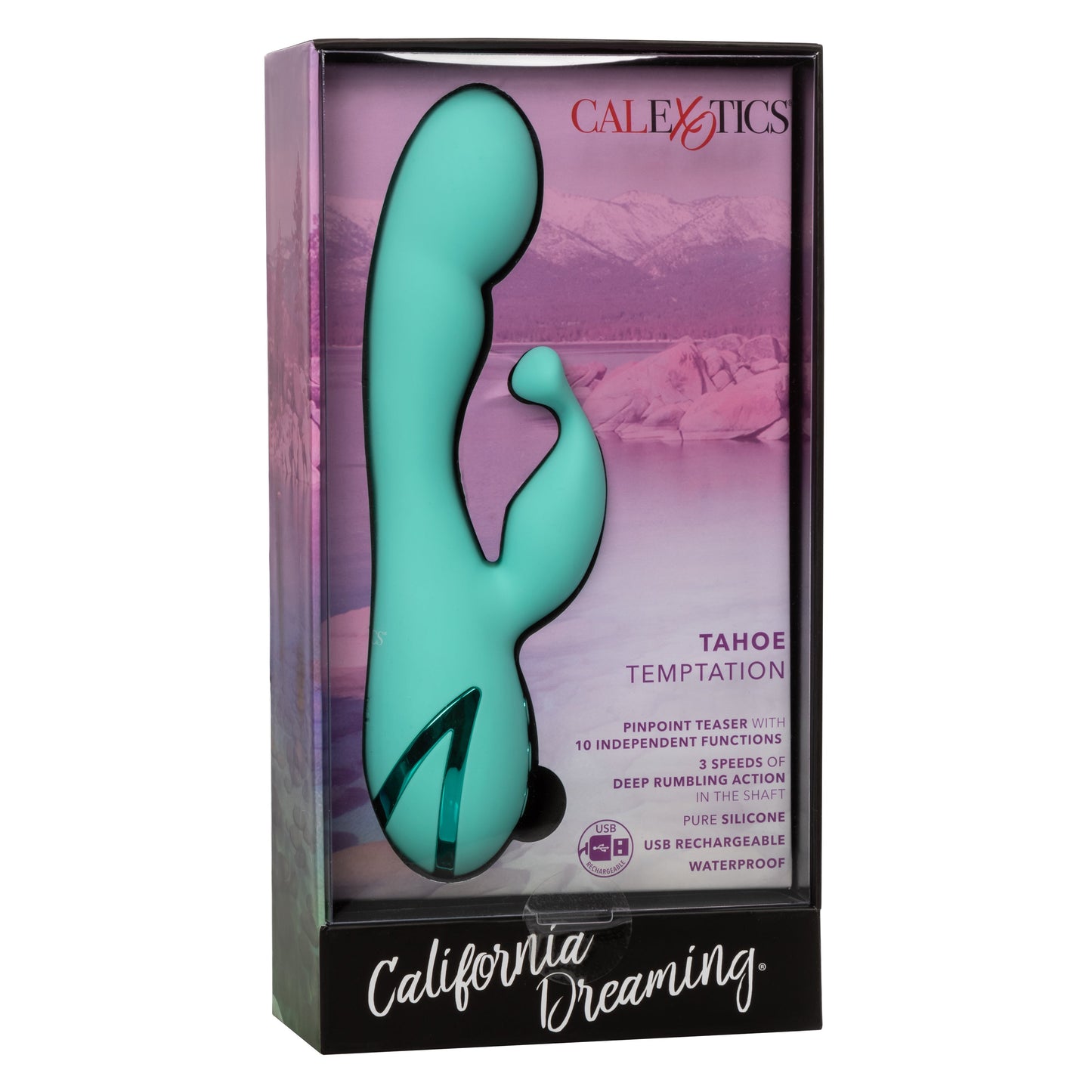 California Dreaming Tahoe Temptation Silicone Massager in Aqua Blue with Dual Vibration and Pinpoint Teaser
