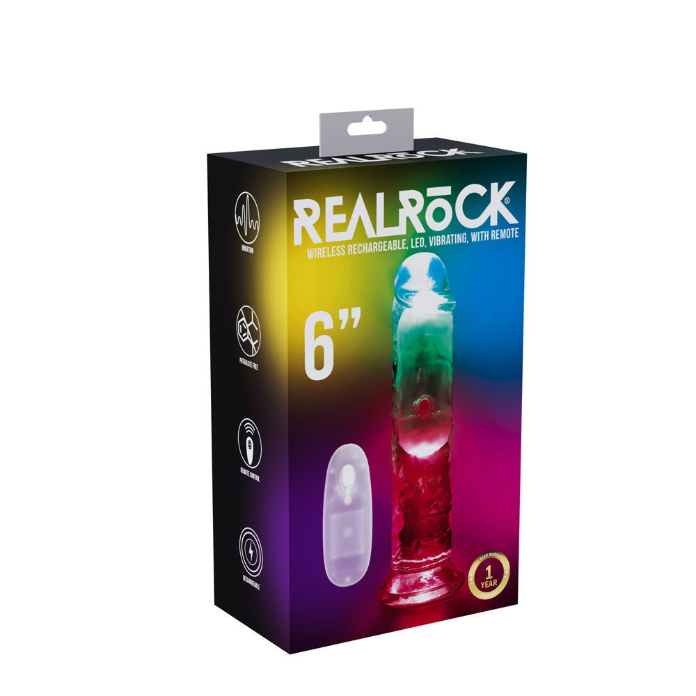 Realrock 6 Inch Clear Wireless LED Vibrating Dong
