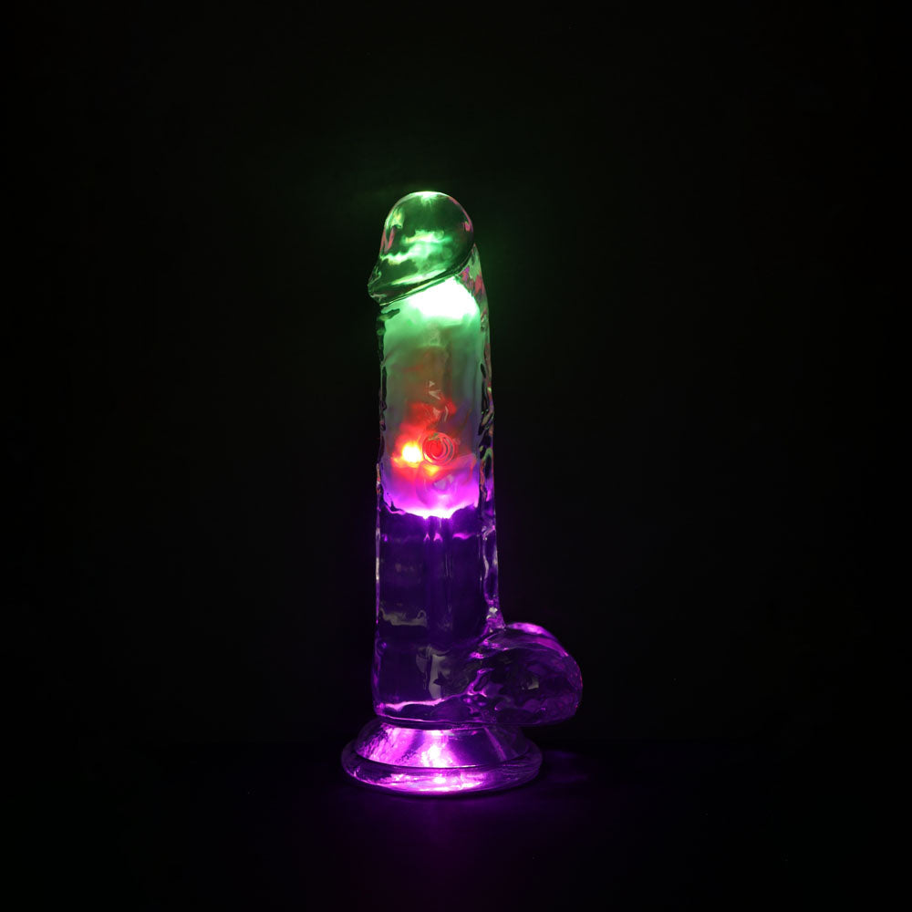 Realrock 7 Inch Clear LED Vibrating Dong with Remote Control
