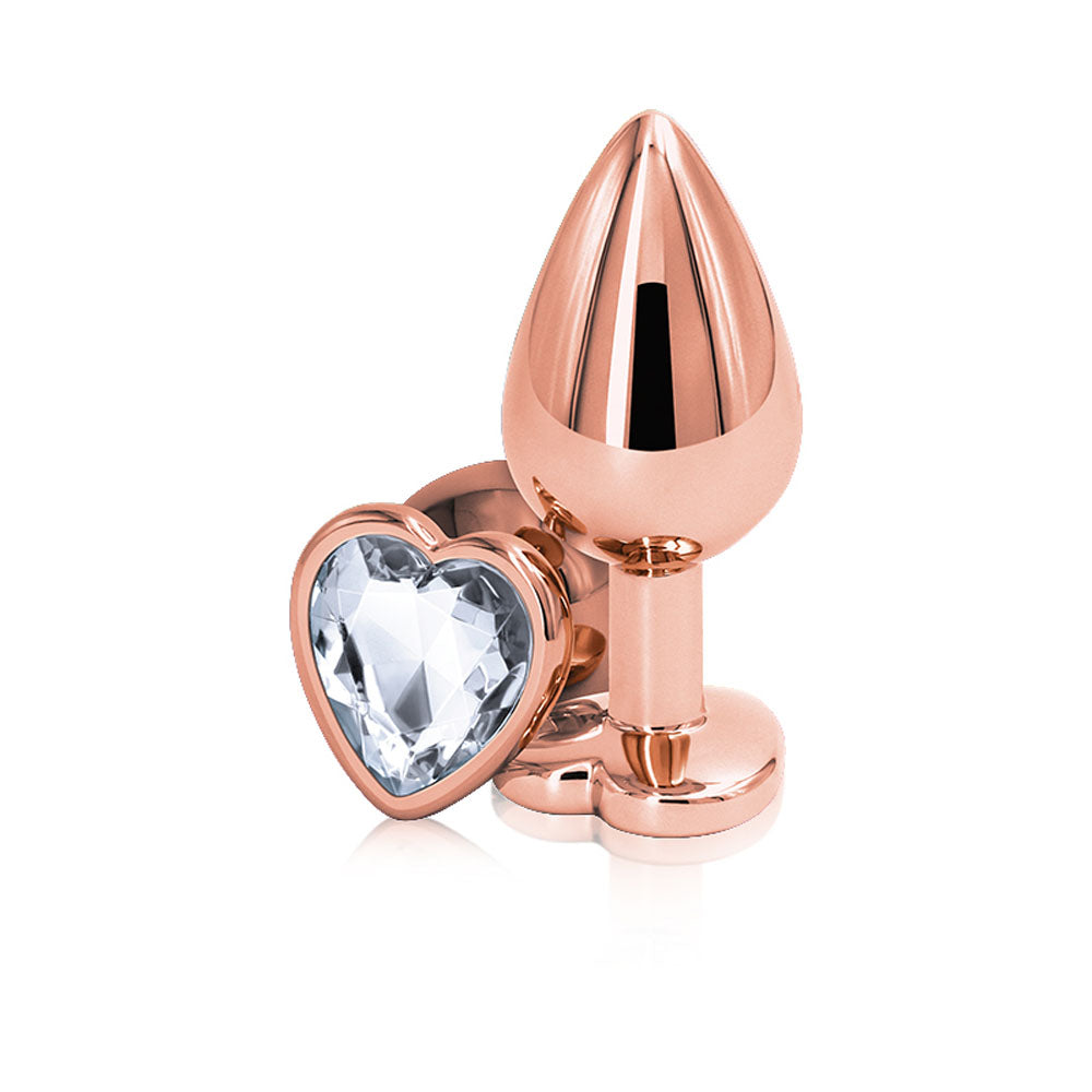Rear Assets Rose Gold Heart Medium Butt Plug - 8.2 cm Metal Gem Base