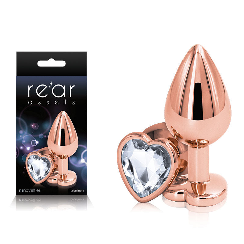 Rear Assets Rose Gold Heart Medium Butt Plug - 8.2 cm Metal Gem Base