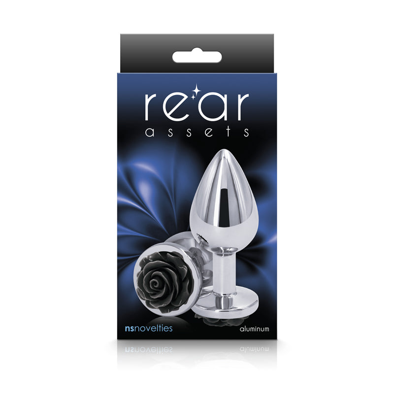Rear Assets Rose Medium 8.9 cm Metal Butt Plug Black Rose Base