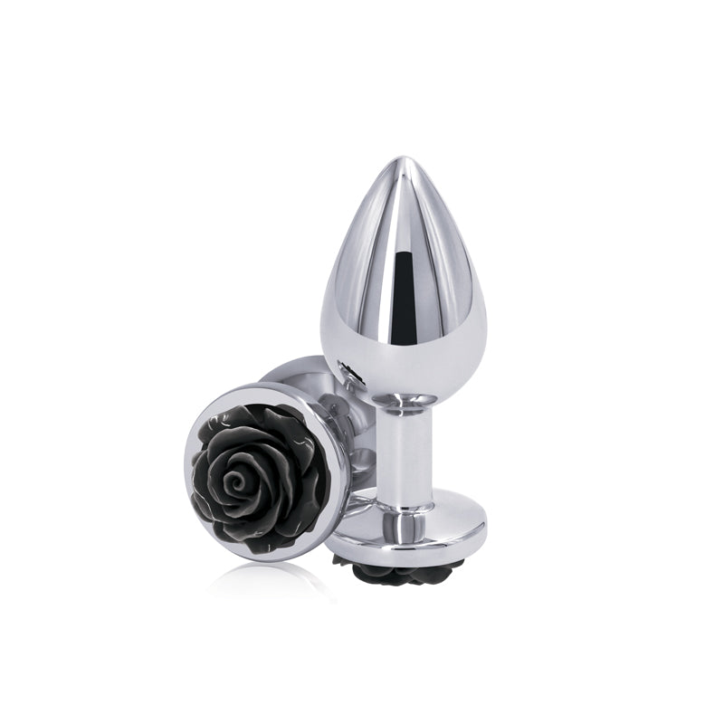 Rear Assets Rose Medium 8.9 cm Metal Butt Plug Black Rose Base