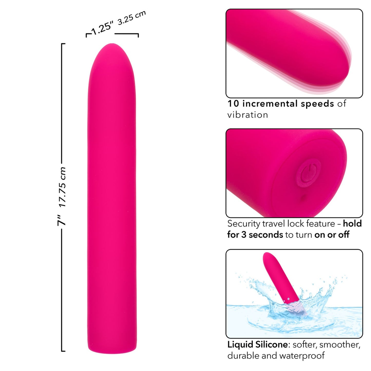 Classic Chic Standard Pink Liquid Silicone Massager with 10 Speeds and Charging