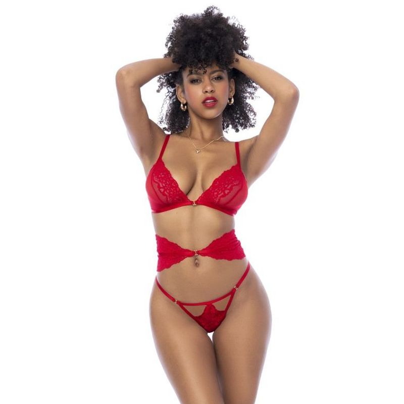 Red 3-Piece Set (Red) – Luxury Bra, Panties, and Flexible Corset Lingerie