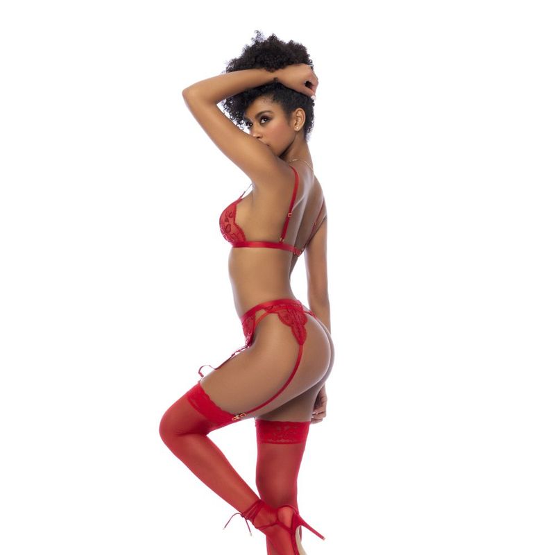Red 3 Piece Set with Bralette, Garter Belt, and Thong – Luxury Lingerie Set