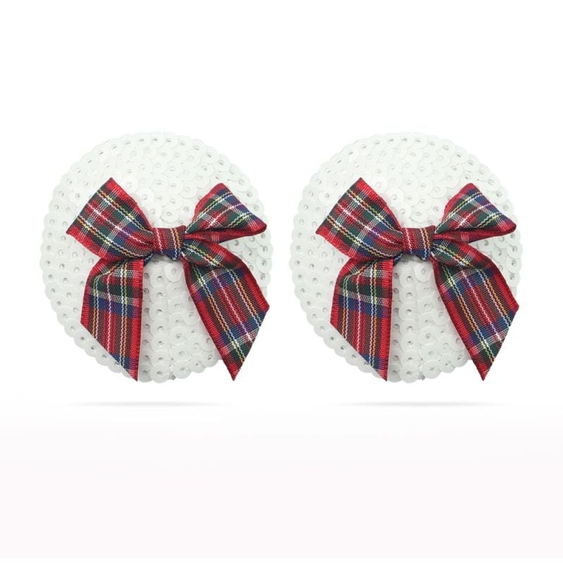 Reusable Sequin Round Nipple Pasties with Tartan Bow