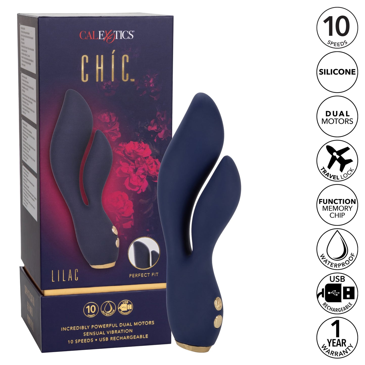 Chic Lilac Silicone Dual Motor Vibrator with Gold Accents – 10 Vibration Speeds, Rechargeable, Waterproof, Flexible Design