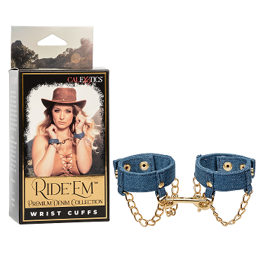 Ride Em Denim Blue Adjustable Wrist Cuffs with Gold Chains