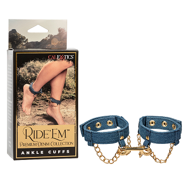 Ride Em Premium Denim Blue Adjustable Ankle Cuffs with Chains