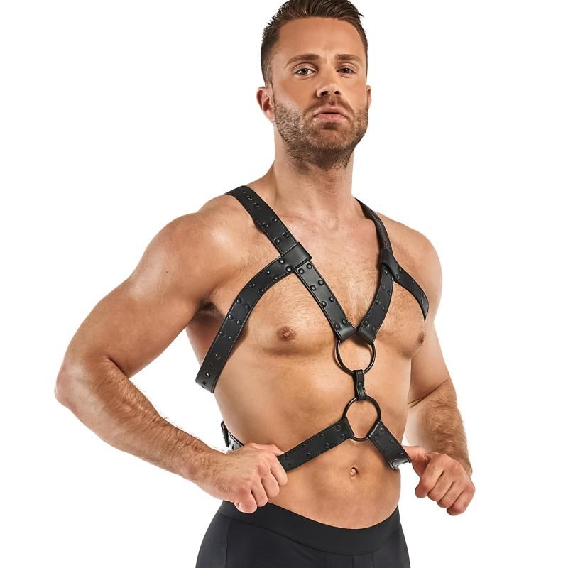 Rocco Bondage Harness Black Adjustable Faux Leather for Men