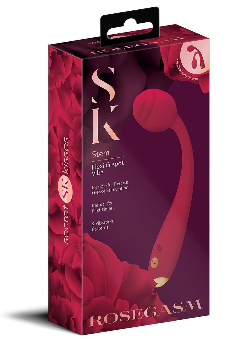 Rosegasm Long Stem Flexible G-Spot Vibrator with Rosebud Design in Red