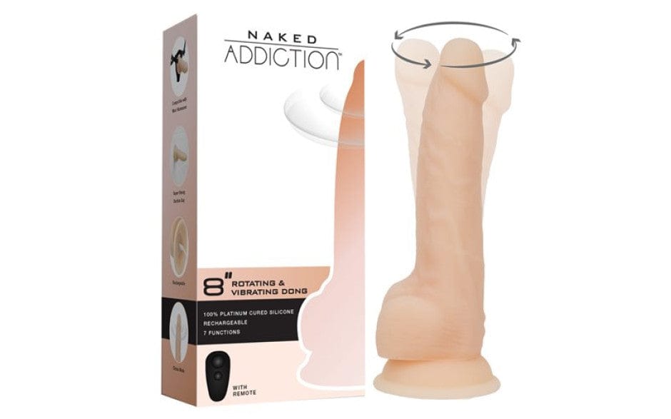 Rotating 8 Inch Vibrating Dildo with Remote in Vanilla