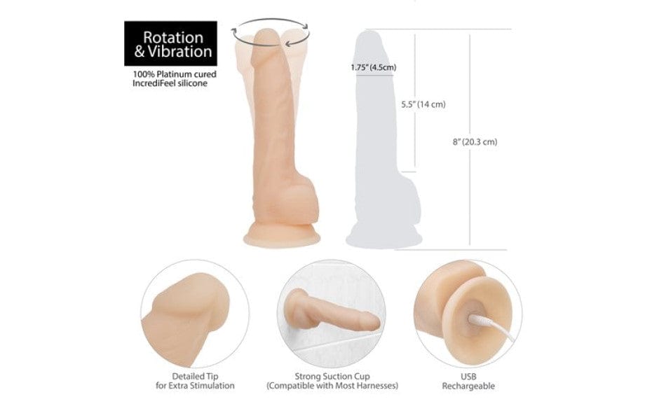 Rotating 8 Inch Vibrating Dildo with Remote in Vanilla