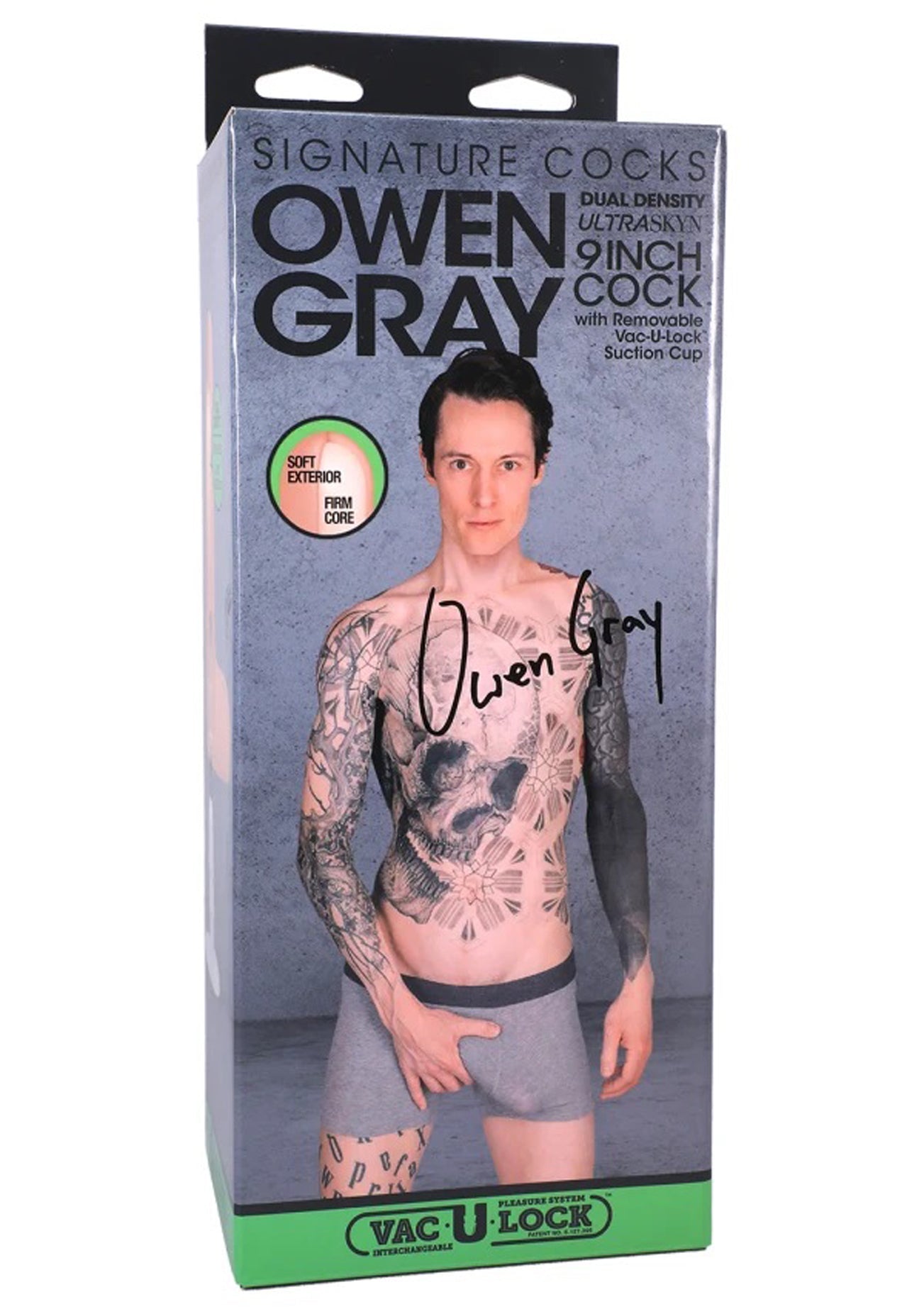 Signature Cocks Owen Gray 9 Inch Ultraskyn Dual Density Cock with Removable Vac-U-Lock Suction Cup