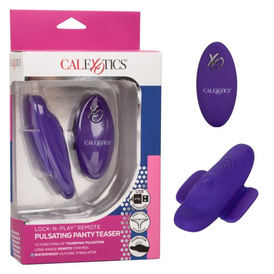 Lock-N-Play Remote Pulsating Panty Teaser Wireless Silicone Vibrator with Mini Remote Control in Purple