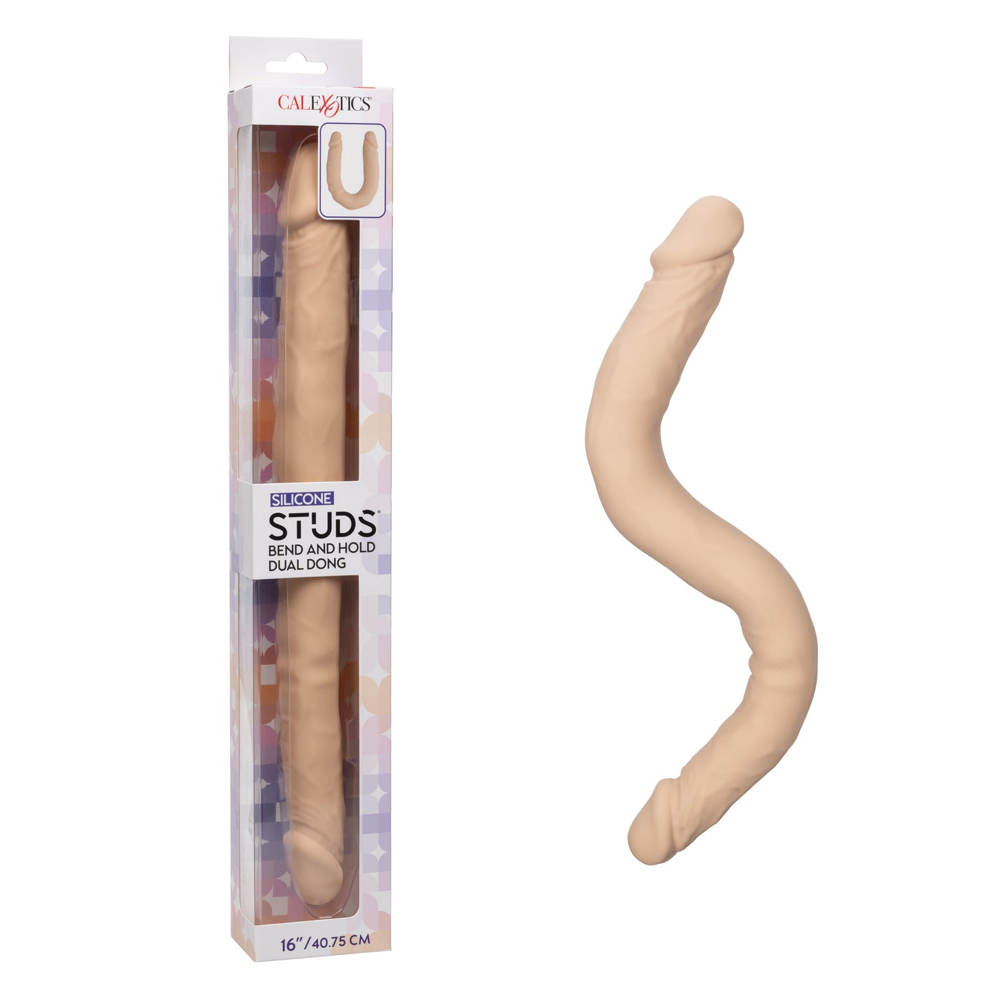Silicone Studs Bend and Hold Dual Dong (Ivory) – 16 Inch Silicone Dong