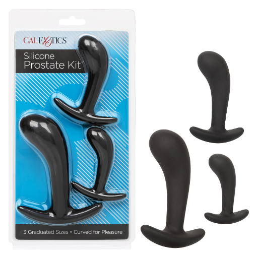 Silicone Prostate Kit 3 Graduated Sizes Black Satin Finish Silicone Curved for Pleasure