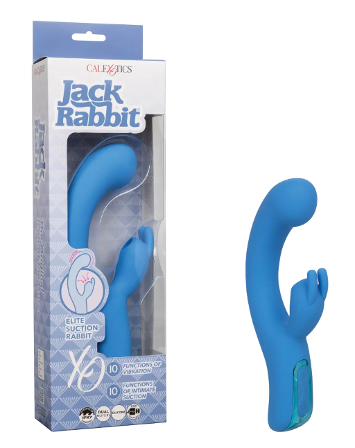 Jack Rabbit Elite Suction Rabbit Vibrator in Blue with Dual Motors and 10 Vibration and Suction Modes