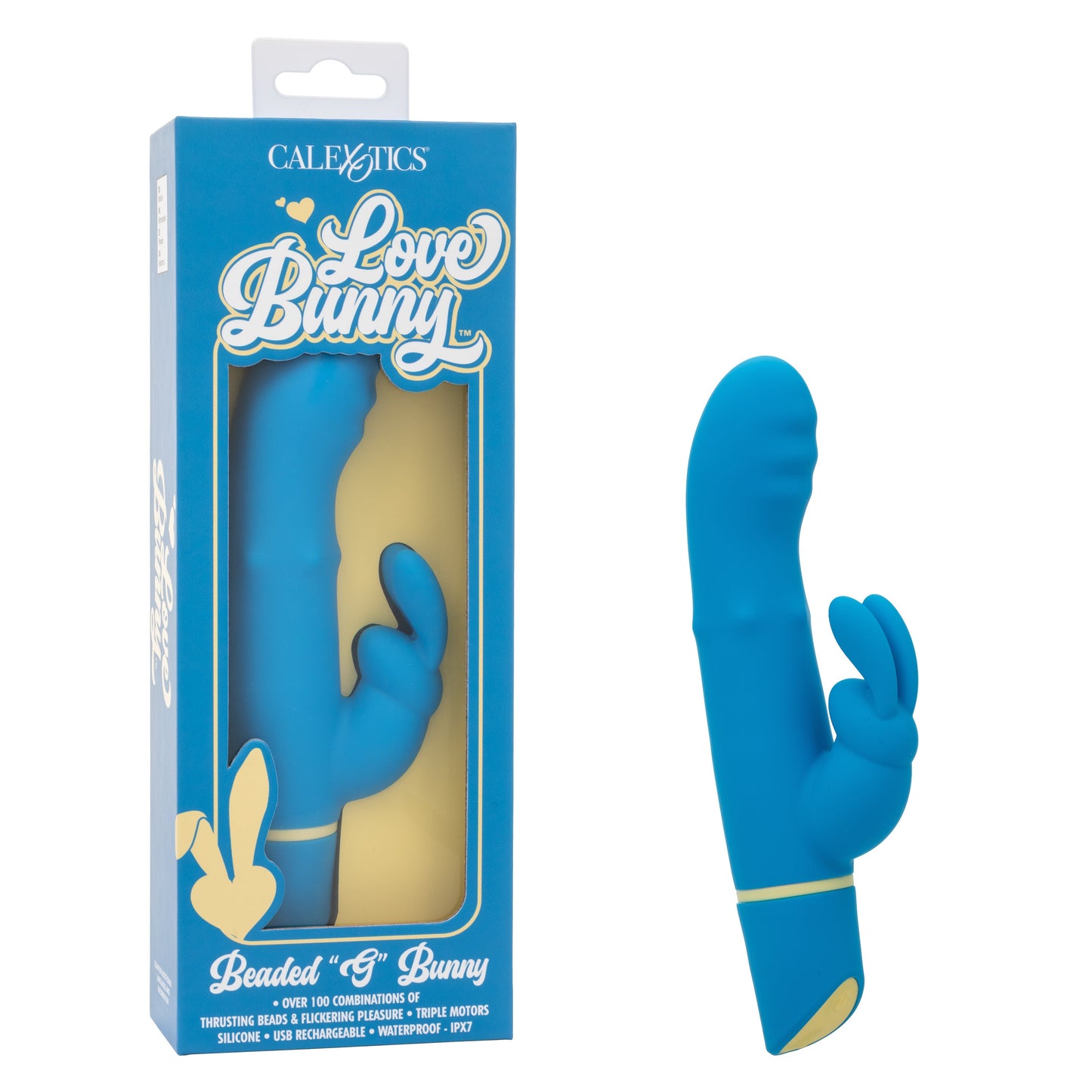 Love Bunny Beaded G Bunny Blue Silicone Waterproof Vibrator 7.5 Inch