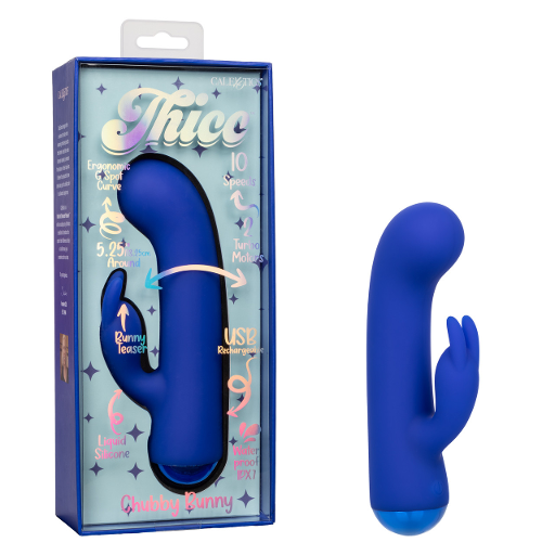 Thicc Chubby Bunny Blue Dual Motor Massager with 5.25 Inch Shaft Circumference and Ergonomic G-Spot Curve