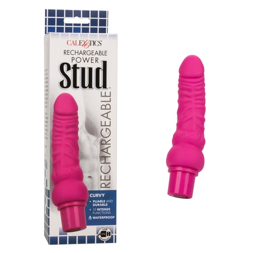 Power Stud Curvy Vibrator Pink Flexible Silicone 12 Functions Waterproof