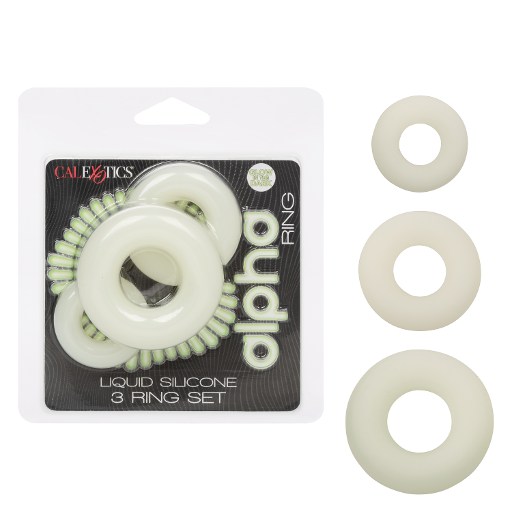 Alpha Glow-In-The-Dark Liquid Silicone 3 Ring Set in White with Multiple Sizes